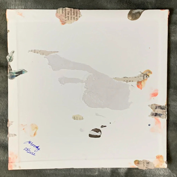 Original Paint Pour with neon pink, coral, green, yellow, & white on 8x8 canvas - Picture 5 of 7